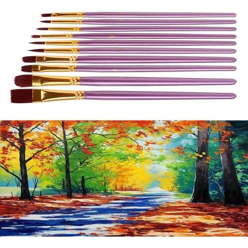 Acrylic Paints 10Pcs/Set Artist Paint Brush Set Oil Painting Brushes Acrylic Drawing Purple Nylon Hair Watercolor
