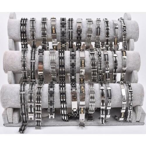 12pcs/lot Fashion Stainless Steel Silver Color Bracelets Bangles For Men Mix Style Party Gifts Jewelry Wholesale