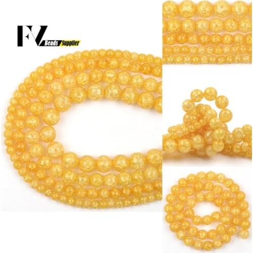 Natural Round Yellow Snow Cracked Crystal Stone Beads For Jewelry Making Diy Bracelet Necklace Accessories Supplies 6 8 10 12mm