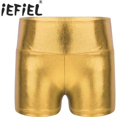 6-14Y Kids Girls Children Ballet Dancewear Shorts Metallic Shiny Dance Shorts Bottoms Activewear for Sports Gymnastic Workout