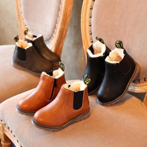 Children Boots Girls Fashion Boots Autumn Winter New Baby Boys Oxford Shoes Toddler Leather Boots Black Brown Gray B158