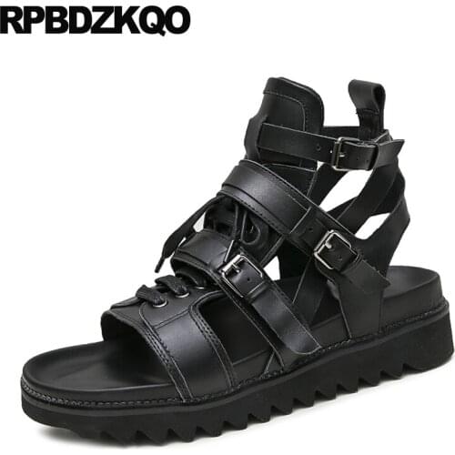 Designer Breathable Genuine Leather Black 2018 High Quality Luxury Roman Platform Shoes Flat Strap Men Gladiator Sandals Summer