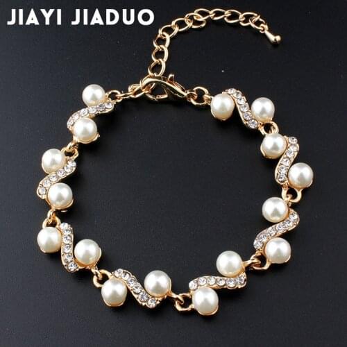Jiayijiaduo Popular Ornaments White Imitation Pearl Bracelets for Women Jewelry Gold Color 801