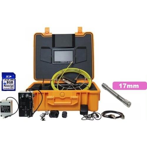 50meter Fiberglass Cable Video Borescope 17mm Pipeline Drain Sewer Inspection Endoscope Camera With Monitor 8G SD Card Battery