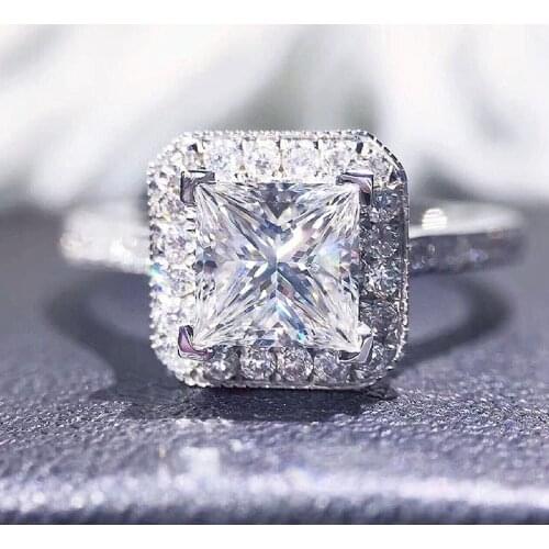 1ct 6mm Solid 18K White Gold DF Color Princess Cut Moissanite Halo Ring Lab Grown Diamond Ring Engagment Ring For Women