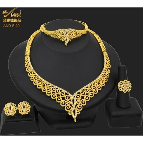 24k Necklace Sets For Women Bridal Indian Jewelery Set African Gold Earrings Rings Bracelet African Bridesmaid Gift Accessories