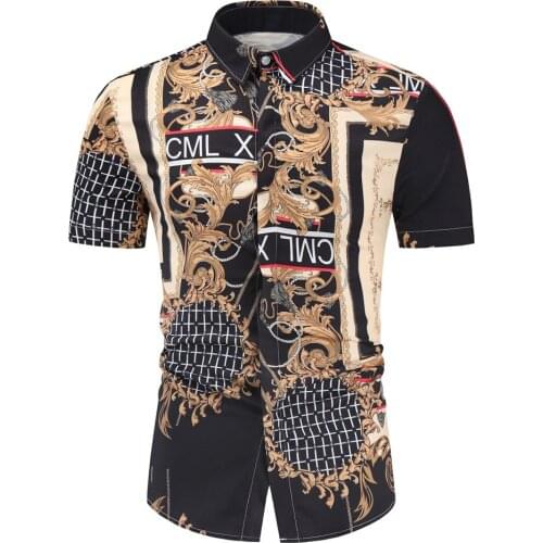 Fashion Flower Design Short Sleeve Casual Shirts Mens Hawaiian Blouse 2021 Summer Clothing Plus Asian Size M- 4XL