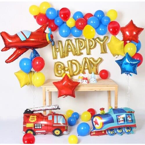 Cartoon Airplan Globos Boys Happy Birthday Party DIY Decorations Fire Truck Foil Balloon baby shower Decor Background Kid Gifts