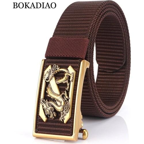 BOKADIAO Men&women Nylon Belt Dragon Metal Automatic Buckle Canvas belts Casual jeans Waist Belts Army military sport male strap