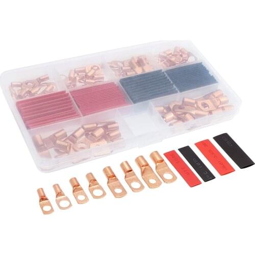 Electrapick 60pcs Bolt Hole Tinned Copper Terminal Set Wire Connector Heat Shrinkable Tube Cable Lugs Ring Terminals