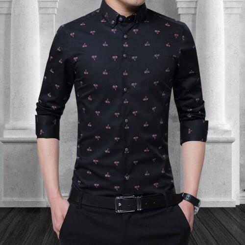 2020 New Mens Boutique Anti-wrinkle Small Leaves Printed Long-sleeved Shirt Mens Lapel Print Long-sleeved Shirt Mens Shirt