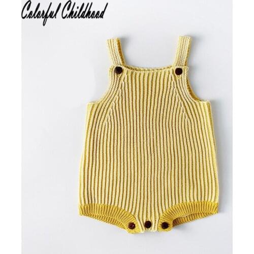 Autumn baby boy/girls pajamas kids cotton knitted romper infant sleeveless stripe overalls newborn body jumpsuits 0-24m