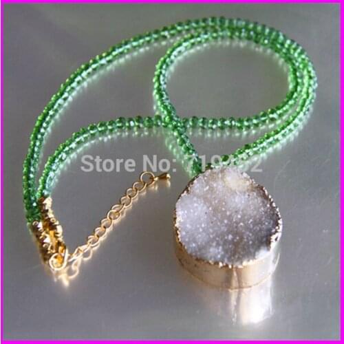 4pcs of Fashion Special Jewelry Necklace Gold color Nature Druzy Drusy Stone Pendant Nugget Green Acrylic Bead chain Necklace