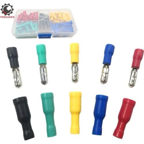Bullet Butt Connectors 100pcs Assorted Insulated Electric Connector Female Male Crimp Bullet Terminals Brass 22-16 AWG