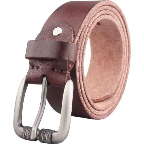 Mens Dress Genuine Leather Belts Wide Alloy Prong Pin Buckle Classic Stitched Designer Regular Big and Tall Men Belt