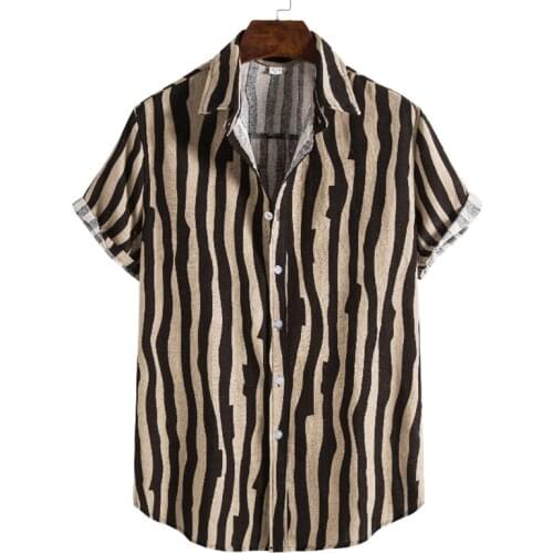 Vintage Striped Short Sleeve Shirt Men 2021 Summer New Slim Fit Harajuku Casual Beach Shirts Men Holiday Party Vacation Clothing