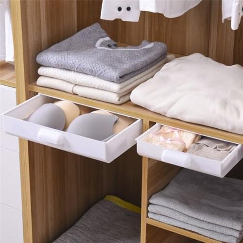 Self-adhesive Under Desk Drawer Organizer Kitchen Knives Forks Small Storage Cabinet Closet Hidden Drawer Underwear Holder Case
