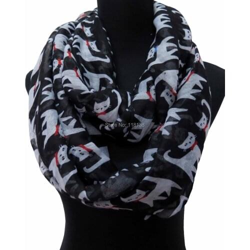 Oversize Cute Cat with Bowknot Print Animal Loop Infinity Cowl Scarf Scarves, Free Shipping