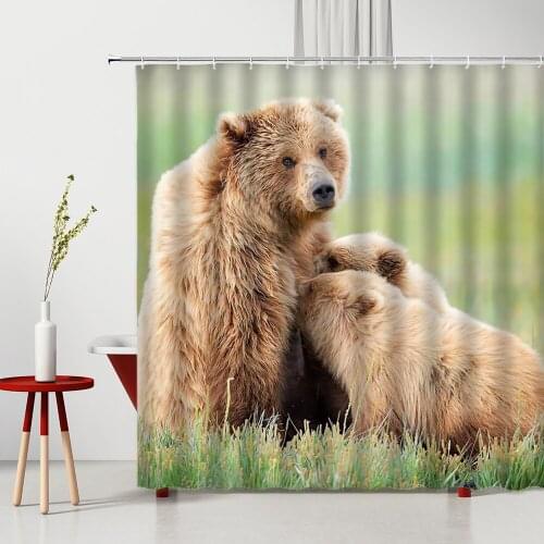 Brown Bear Print Shower Curtains Wild Jungle Animal Polar Bears Pattern Home Decor Polyester Bathroom Partition Washable Fabric