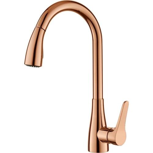 Chaowalmai Rose Gold Kitchen Faucet Mixer Cold And Hot Deck Mounted Single Handle Pull Out Kitchen Sink Water Mixer Tap