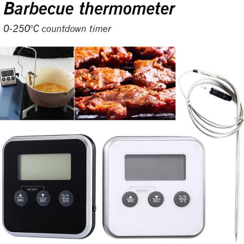 BBQ Thermometer Oven Food Meat Water Milk Temperature Cooking Tools LCD Digital Thermometer with Stainless Steel Probe and Timer