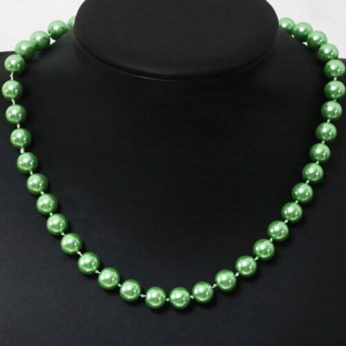 Bohemia style elegant green shell pearl round beads necklace for women 8,10,12,14mm factory price chain jewelry 18inch B1645