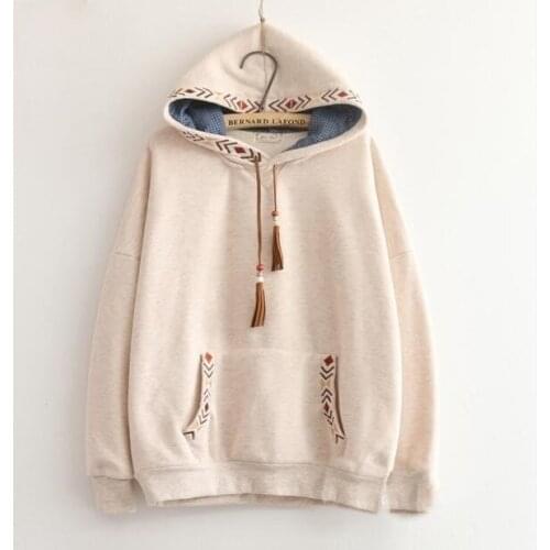 2 colors-- Arrow embroidery tassel hooded thickening sweatshirt mori girl vintage pullover