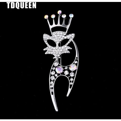 TDQUEEN Cat Brooch Woman Dress Jewelry Present Accessories Golden And Silver Metal Color Rhinestone Crown Prom Pins And Brooches