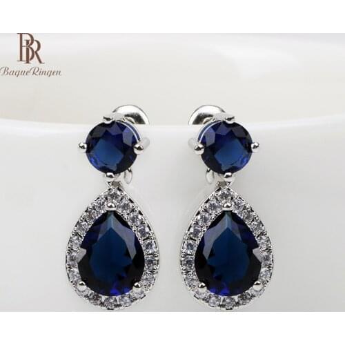 Bague Ringen Trendy Silver 925 Jewelry Gemstones Earrings for Women Sapphire Emerald Citrine Pink crystal Zircon Ear drops Gift