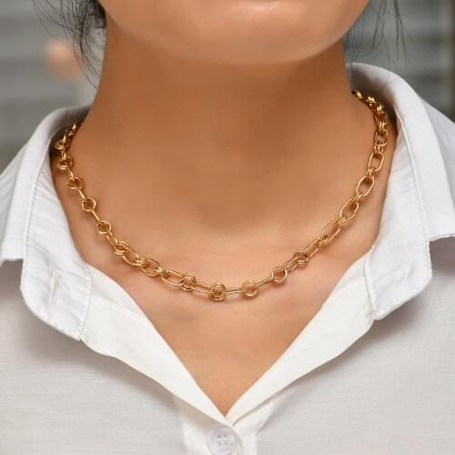 2021 Fashion Geometric Bowknot Chain Choker Necklace for Women Statement Retro Gold Color Chunky Thick Necklaces Party Jewelry