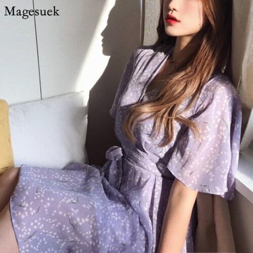 Women Dress Summer 2021 Elegant Print Floral Chiffon Dress Woman Flare Sleeve Casual Long Dresses For Women Party Vestidos 8946