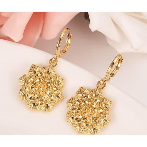Gold flower drop earring Ethiopian/Nigeria/Kenya /Ghana Gold color Dubai african Arab Middle Eastern Jewelry Mom girl Gifts