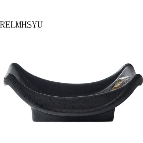 1PC RELMHSYU Japanese Retro Ceramic Boat Shape Long Sushi Sashimi Dim Plate Restaurant Home Hotel Plate