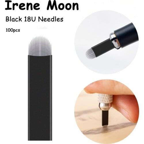 100pcs Microblading Needles 0.18mm U Shape 18 pins Black Blades Permanent Makeup Microblading Embroidery Pen Curve Needle