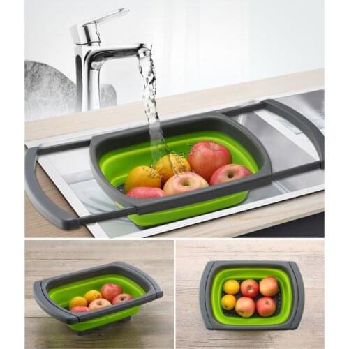 3pcs Collapsible Colander Fruit Vegetable Washing Basket Dishwasher Extendable Handle Kitchen Foldable Colander Strainer Rack