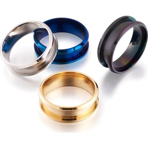 4pcs Stainless Steel Grooved Finger Ring Settings Ring Core Blank for Inlay Ring Jewelry Making Mixed Color Size 10, 20mm; 7.5mm