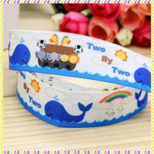 7/8'' Free shipping sea animals printed grosgrain ribbon hairbow headwear party decoration diy wholesale OEM 22mm P4228
