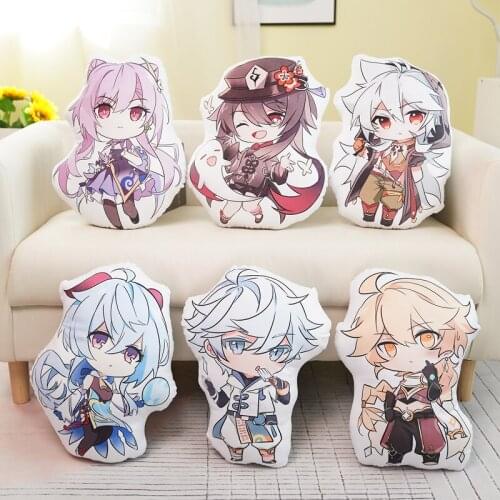 45cm Anime Figure Genshin Impact Pillow Diluc Venti Klee Keqing Qiqi Stand Pillow Kawaii Cartoon Albedo Barbatos Toy Fans Gifts