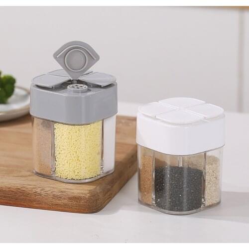 BalleenShiny Four-in-one Clamshell Seasoning Jar Portable Outdoor Barbecue Seasoning Bottle Non-flavor Transparent Storage Box
