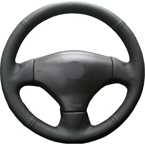 Black Artificial Leather Handsewing No-slip Car Steering Wheel Cover for Peugeot 206 2002-2006