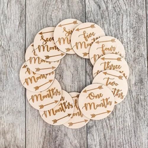 Wooden Milestone Marker Monthly ，Wood Baby Milestone Cards Discs Baby Photo Props
