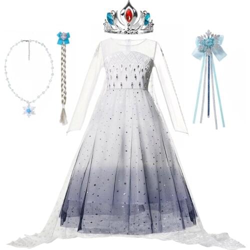 Halloween Princess Cosplay Costumes for Kids Beaded Gradient Color Girls Frozen Elsa Dress New Fancy Snow Queen Sequins Clothing