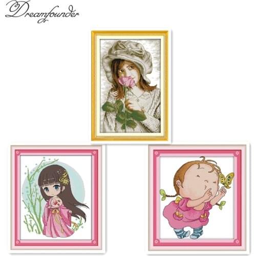 The girl is catching butterfly cross stitch kit aida 14ct 11ct count printed canvas stitches embroidery DIY handmade needlework