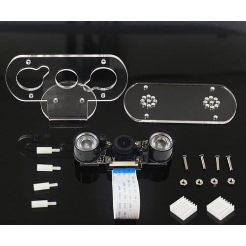 For Raspberry Pi 4 Model B 4B Night Vision Fisheye Camera 5MP OV5647 130 Degree Focal Adjustable Camera With Holder