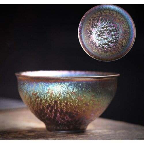 Tianmu kiln ceramic tea master cup Colorful peacock glaze tea cup