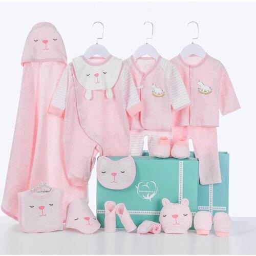 17 Pieces Baby Clothing Set Baby Girl Clothes Newborn Baby Boy Clothes 100% Cotton Rompers Bib Hat Baby Outfit Toddler Pants
