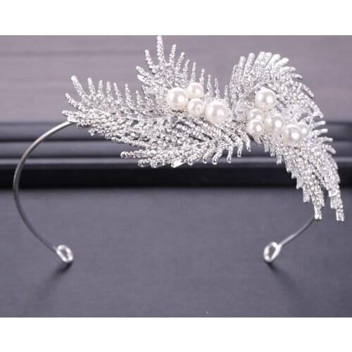 Fashion Women Princess Leaf Shape Crown Headband Crystal Rhinestone And Hair Silver Color Bridal Wedding Hair Accessories