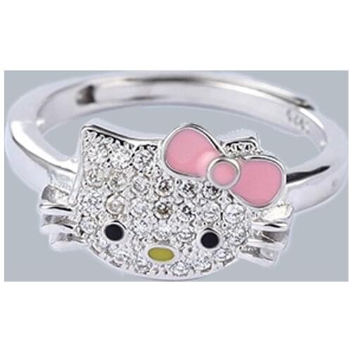 Fashion Platinum Plated Hello Exquisite Kittyed Ring Jewelry Totem Opening Adjustable Engagement Wedding Gift Ring Holiday Gift