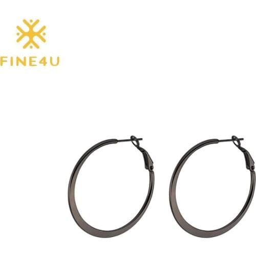 FINE4U E231 Fashion Flattened Womens Hoop Earring Rose Gold Color Hoop Earrings for Womens Sensitive Ears