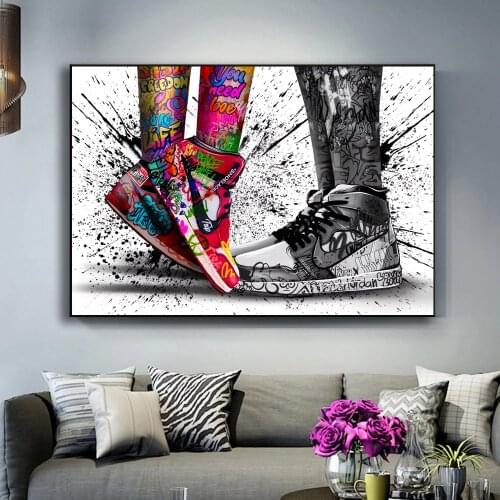 Couple Wearing Graffiti Sneakers Poster HD Print Street Art Sneakers Modern Family Living Room Decoration Wall Picture